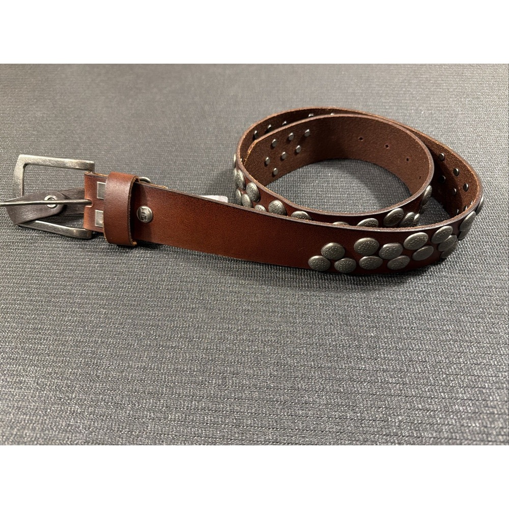 New Bed Stu Hewitt Leather Belt Medium 34 Brown‎ Silver Metal Studs Boho Western